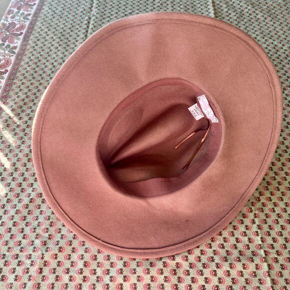 Free People 100% Wool Wide Brim Fedora Rancher Hat Tan Brown EUC - Picture 6 of 8